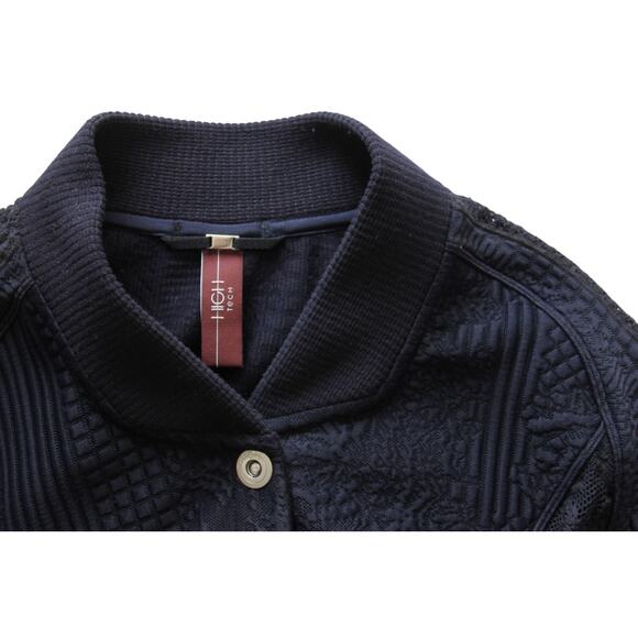 High Everyday Couture Crop Bomber Jacket Navy Lace Textured Knit US 8 IT44 - Picture 7 of 9